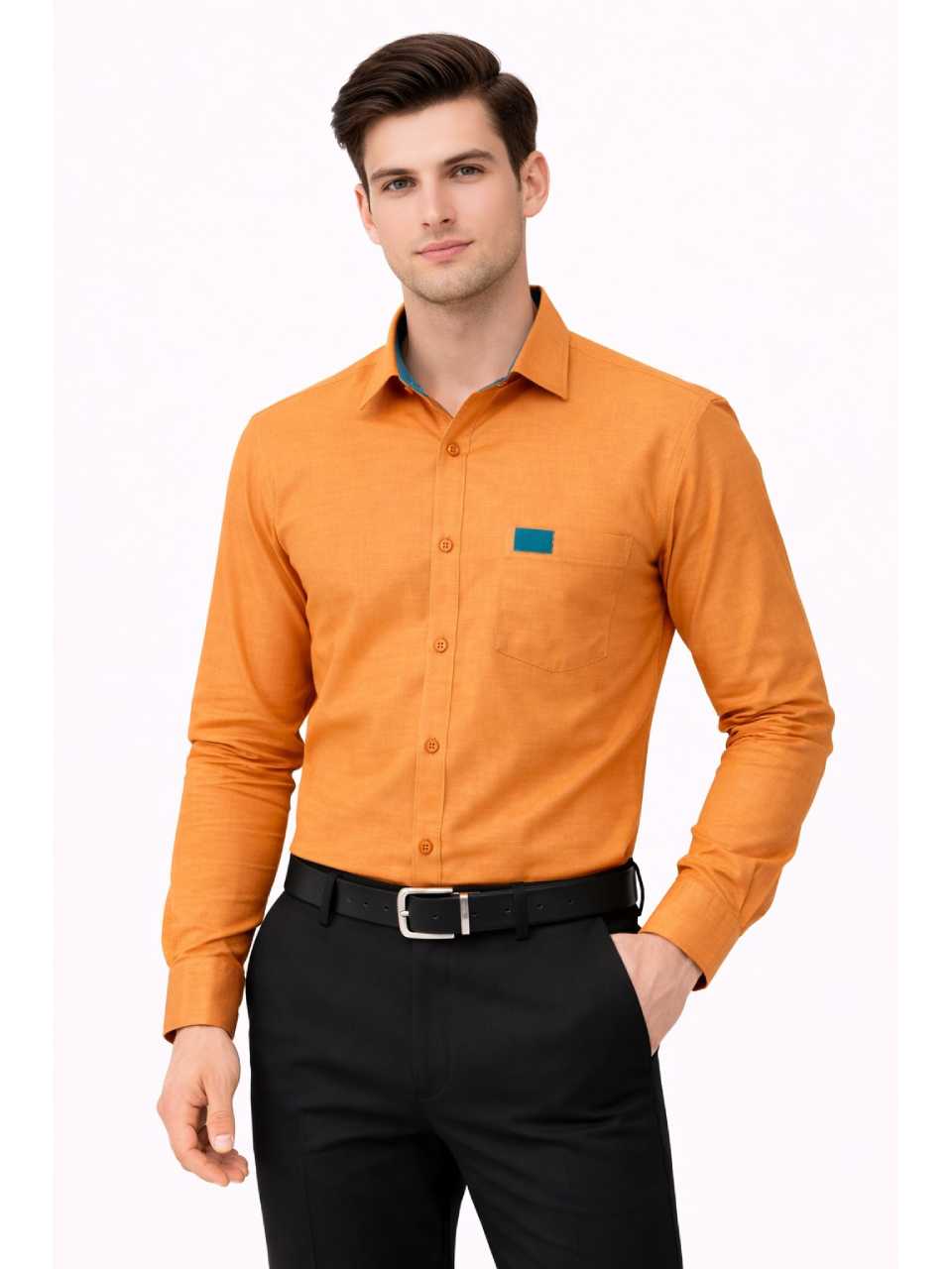 Men's Mustard Gold Slim-Fit Formal Shirt with Contrast Trim