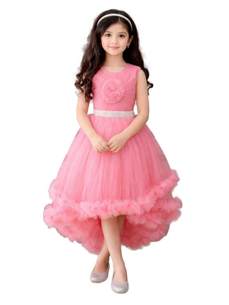 Pink Net Party Gown for Girls