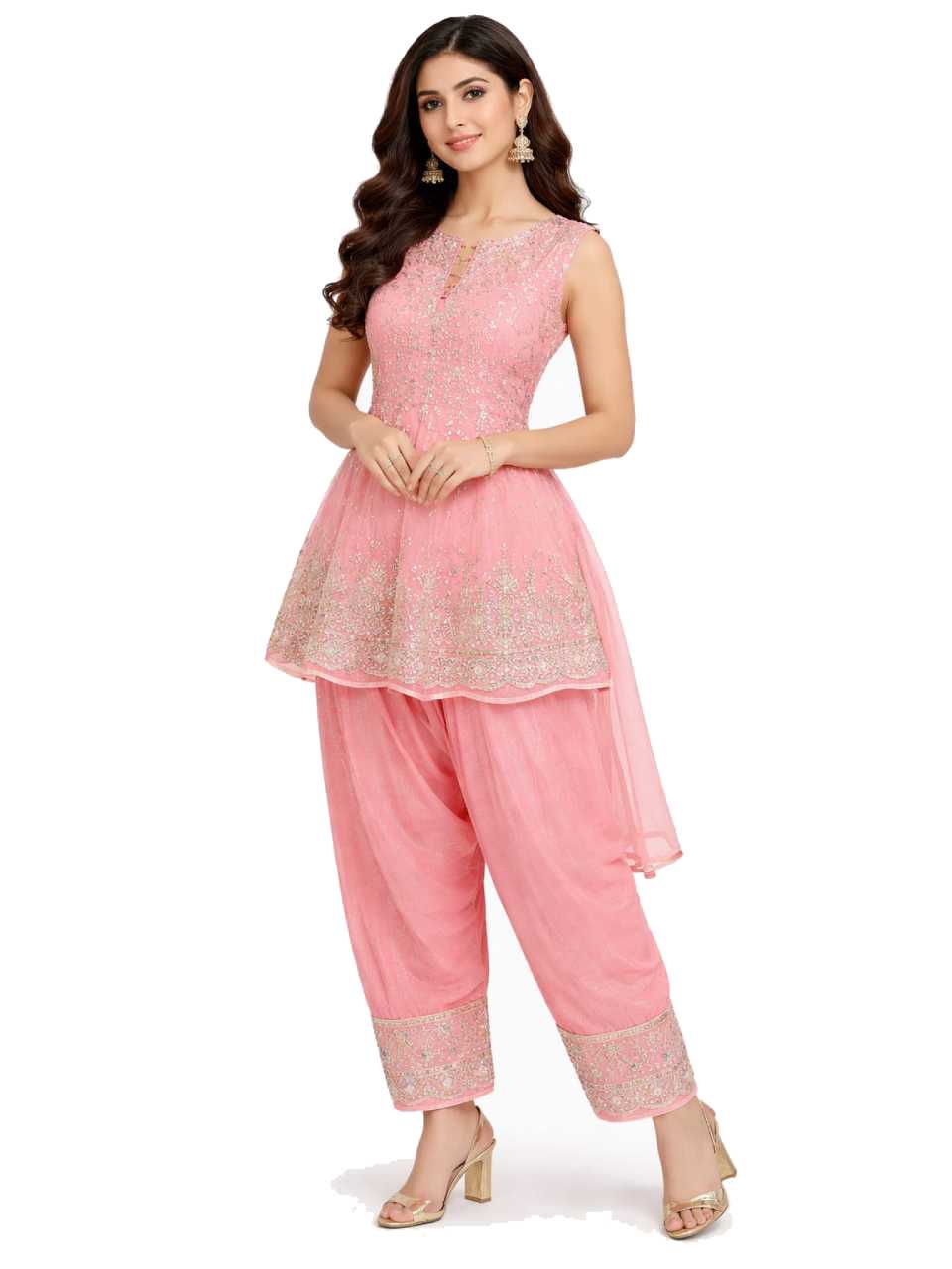 Blush Elegance Embroidered Kurti & Dhoti Pant Set